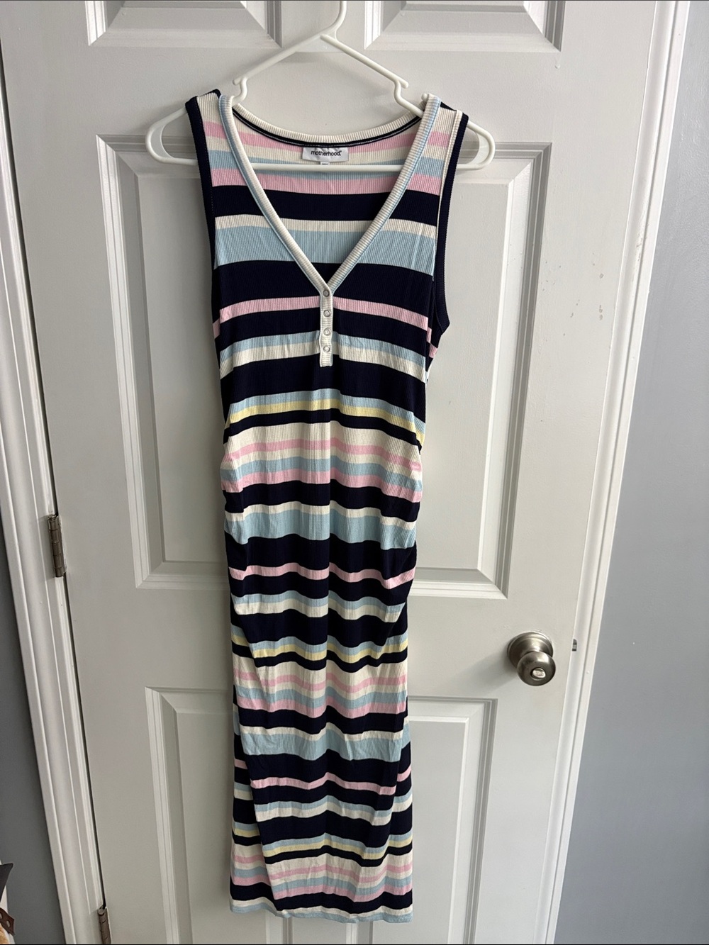Motherhood Maternity Navy Multi-Stripe Scoop Tank Dress
